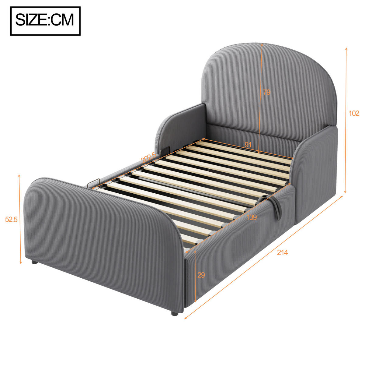 POLSTERBETT 90/200 cm aus Samt mit Stauraum, Grau - Grau, Textil (90/200cm) - OKMYHOME