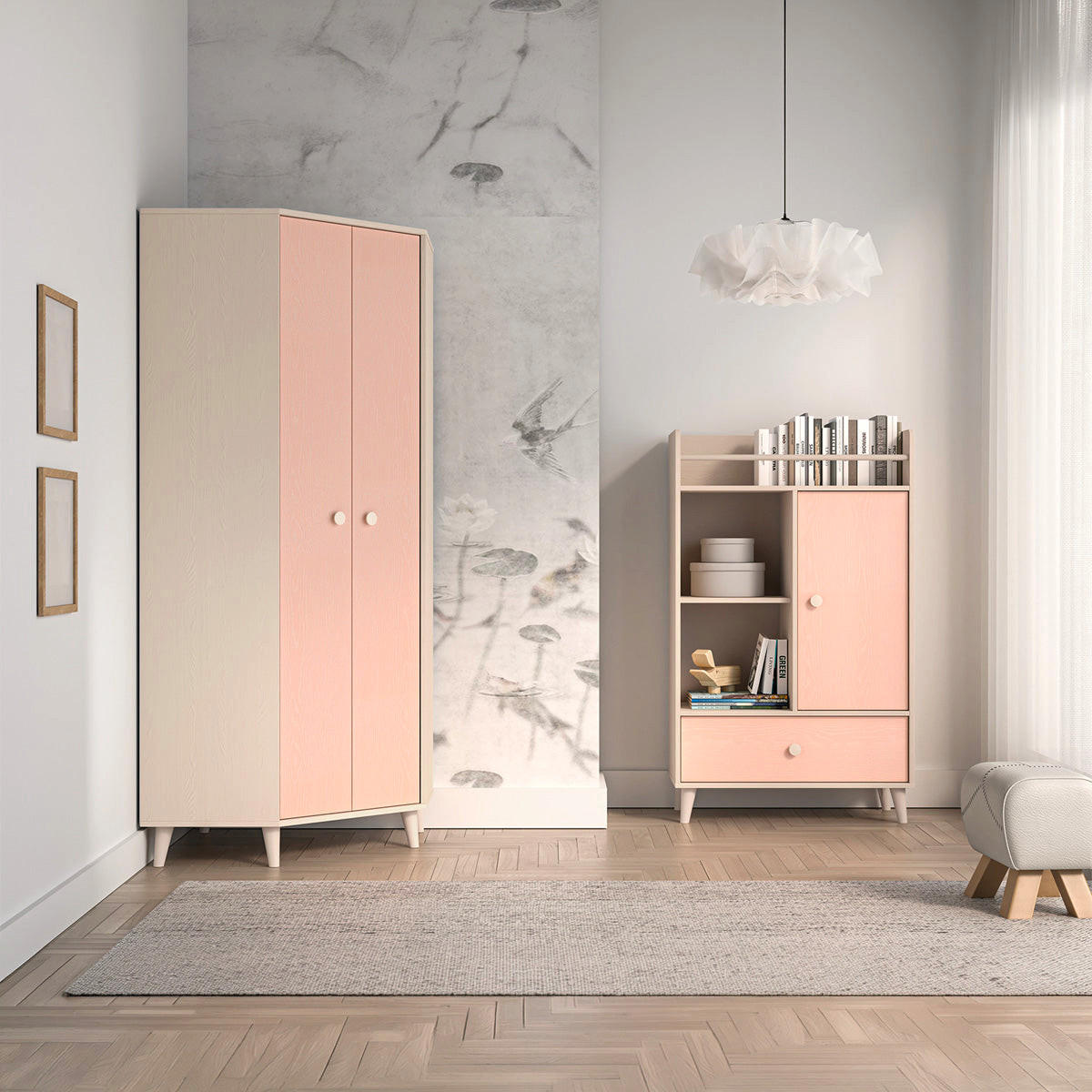 ŠATNÍ SKŘÍŇ 2DVEŘOVÁ Alycia Béžová - Korálově růžová - Efekt dřeva - béžová, dřevo (80/190/80cm) - Petits-meubles