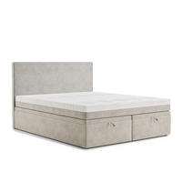 BOXBETT 140/200 cm Tegal, in Beige, Matratze, gepolstertes Kopfteil, Bettkasten, H3 = fest - Beige/Schwarz, Holz/Holzwerkstoff (140/200cm) - Maison de Reve