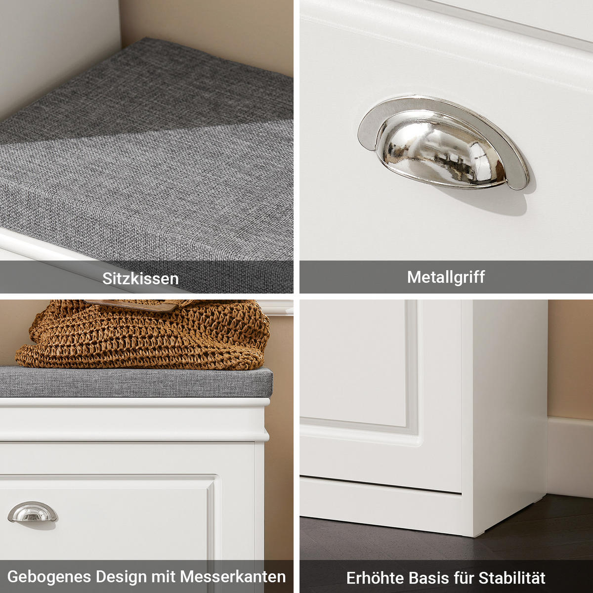 SCHUHBANK mit Sitzkissen und Klappe, Weiß 75x51x24cm - Weiß, Holzwerkstoff (75/51/24cm) - SoBuy