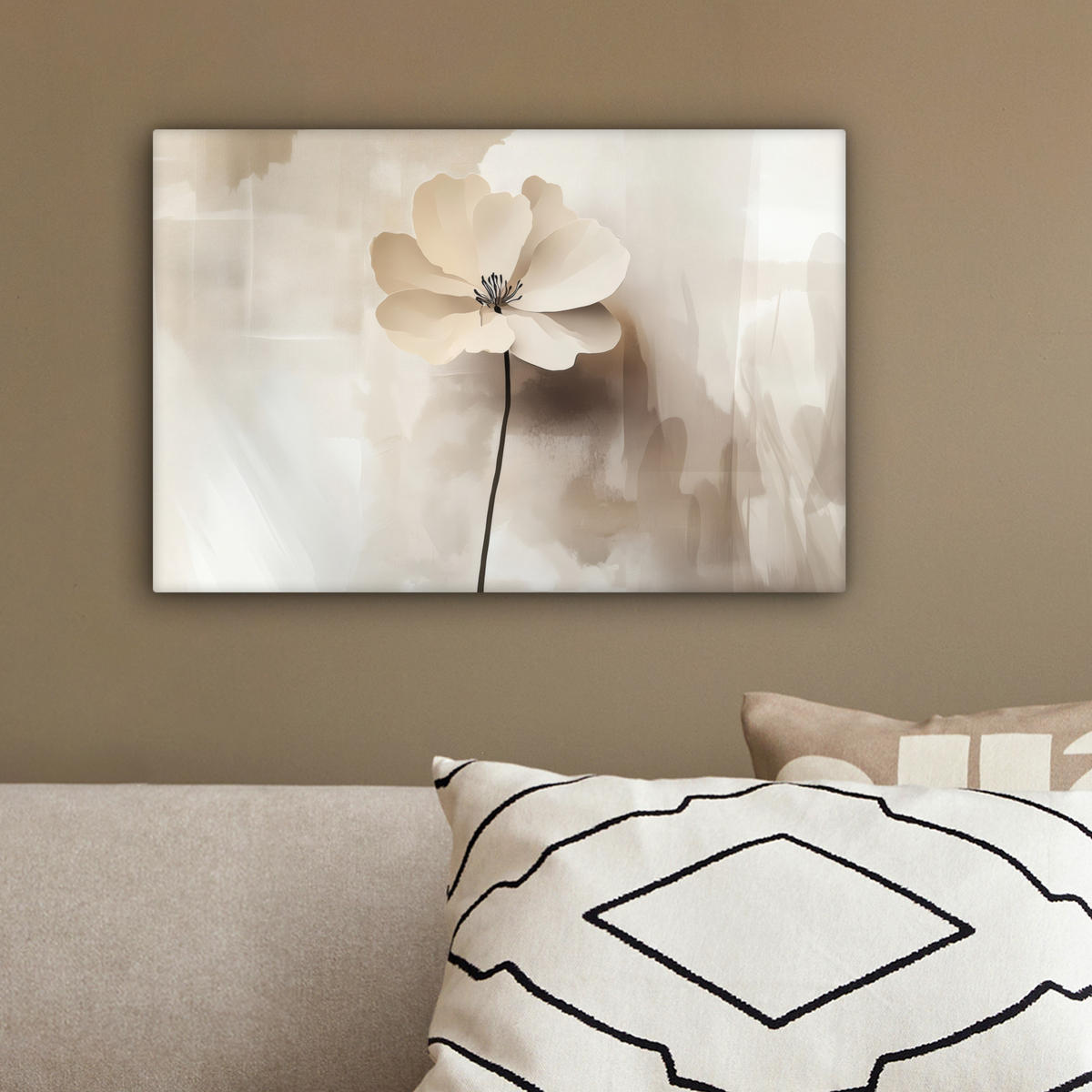 LEINWANDBILD Blume - Beige - Farbe - Schatten 30x20 cm - Creme, Textil (30/20cm) - MuchoWow