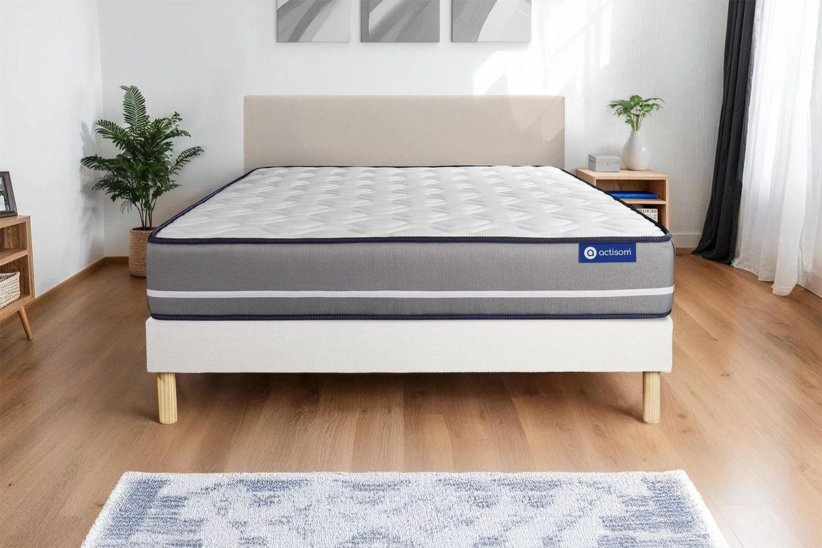 BETT Actimemo pur Memory-Schaum 90 x 200 cm h3 - Kit Bettgestell Weiß - Beige/Weiß, Karton/Holz (90/200cm) - ACTISOM