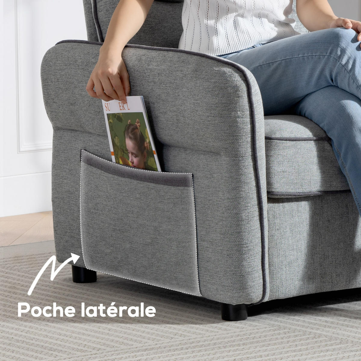 2-SITZER-SOFA DE-13485 mit Seitentaschen, ägyptischer Samt Grau - Grau, Textil (81/90/136cm) - ComfortXL