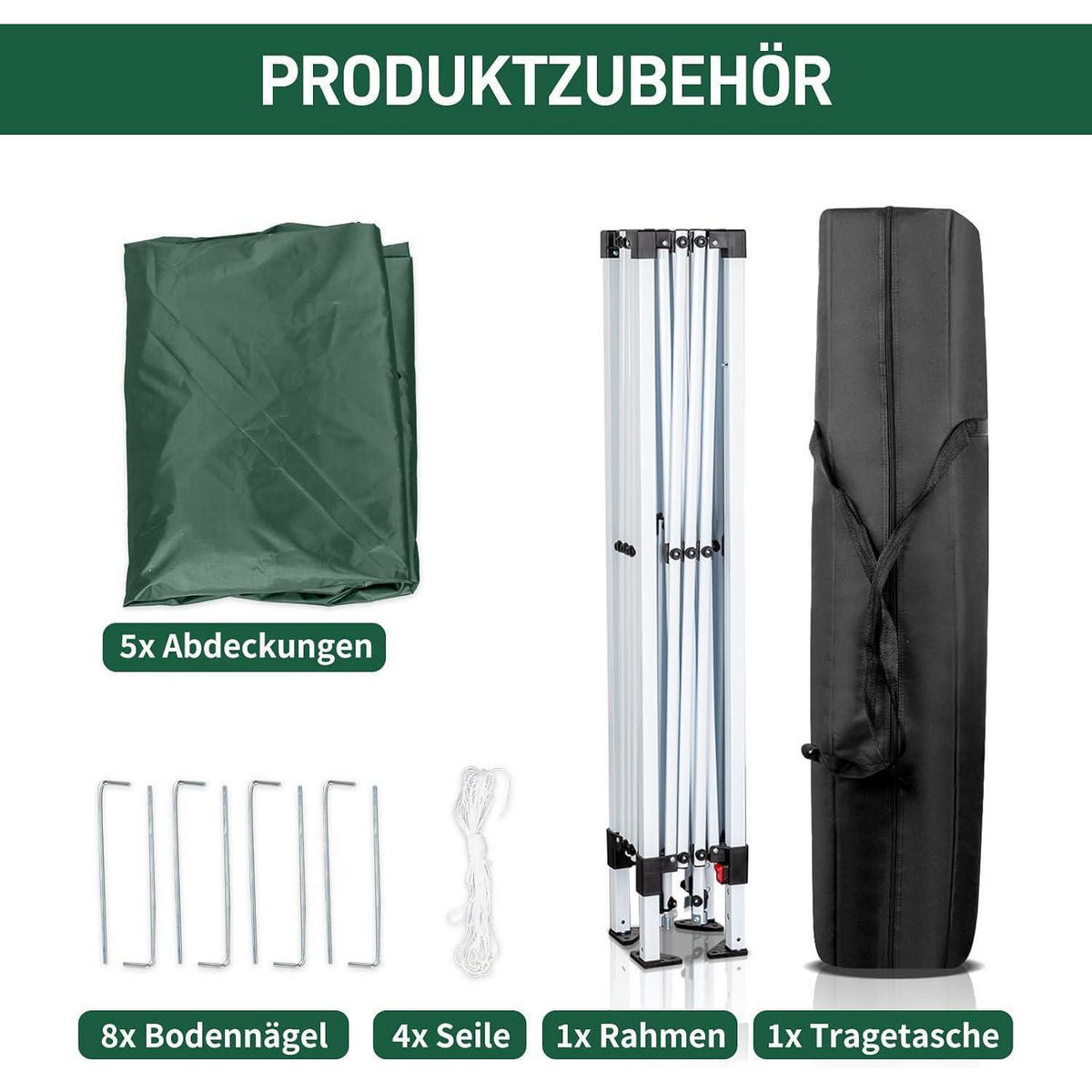 FALTPAVILLON 3x3m Grün mit 4 Seitenteilen - Grün, Textil (300/255/300cm)