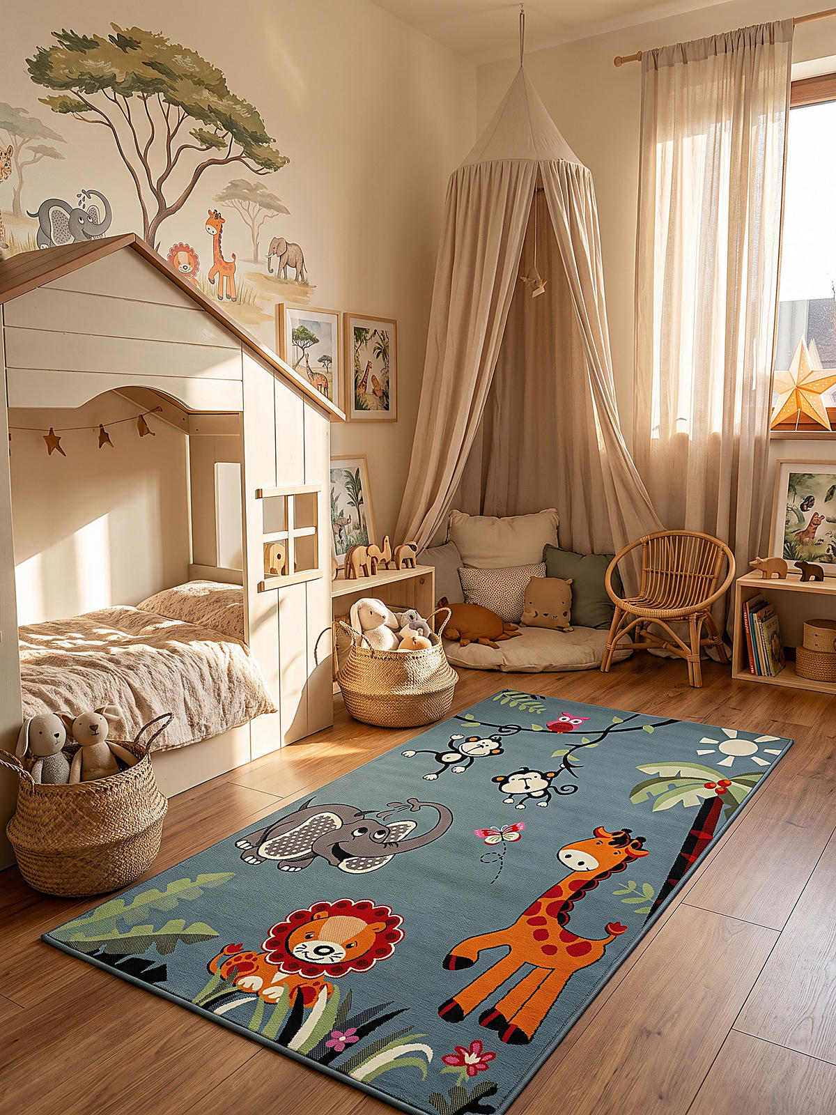 SPIELTEPPICH CASOLA Dschungel-Tiere Polypropylen Blau 80 x 150 cm - Blau, Textil (80/150cm) - KADIMA DESIGN