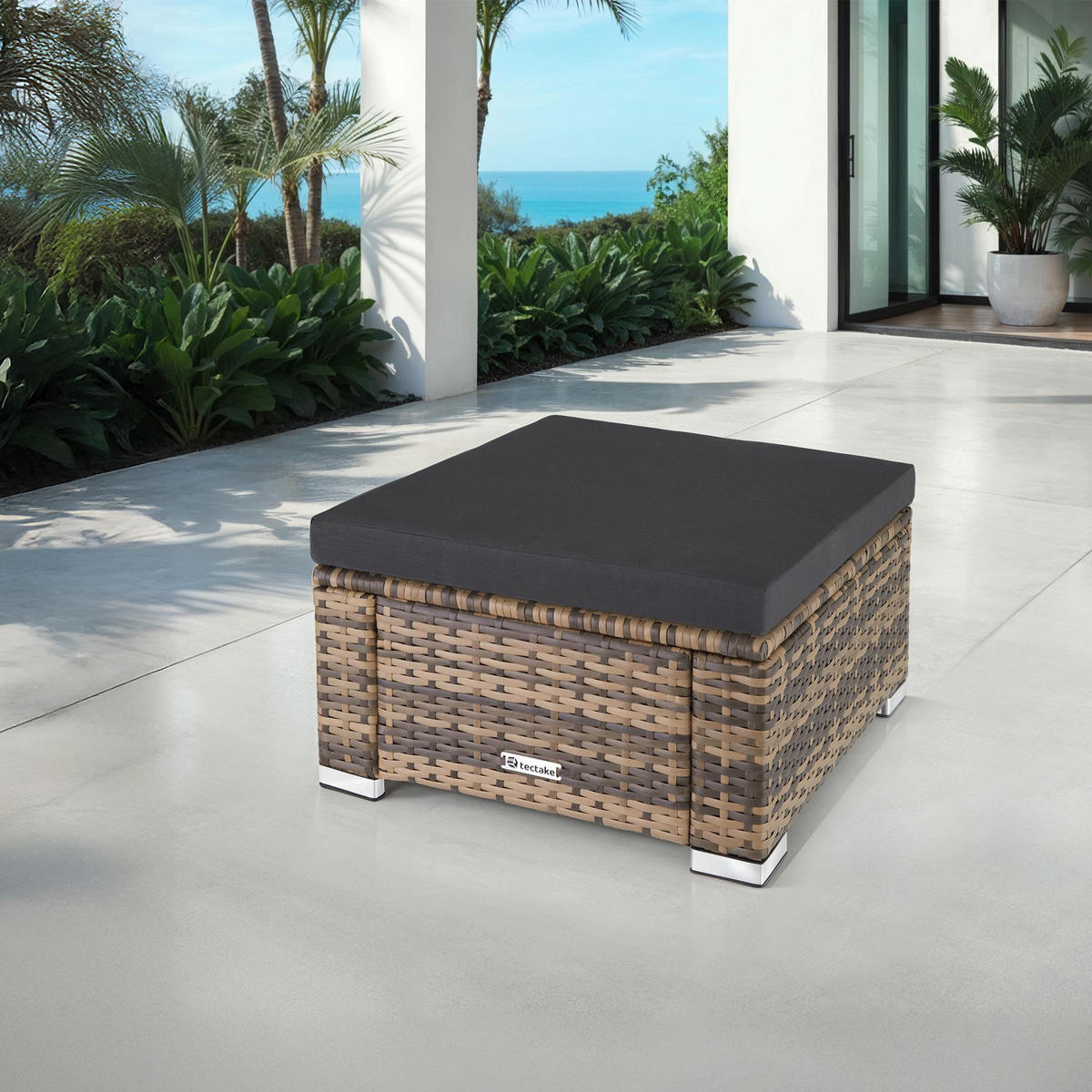 RATTAN-SITZHOCKER Bitonto,53 x 53 x 26 cm,natur - Naturfarben, Kunststoff (53/26/53cm) - tectake