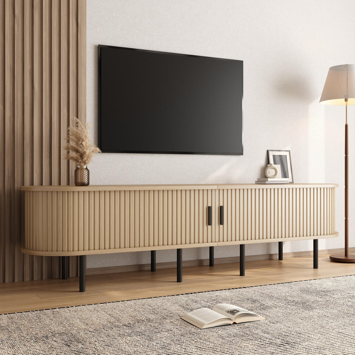 TV-SCHRANK Lowboard geriffelt Schiebetüren MDF - Naturfarben, Holz (170/46/40cm) - Fortuna Lai