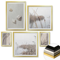 WANDBILDER 5er Set - 50x50 cm & 20x30 cm & 40x60 cm Goldrahmen - Nahaufnahmen der Struktur im Boho-Stil - Goldfarben, Kunststoff (40/60cm) - ArtPrintCave