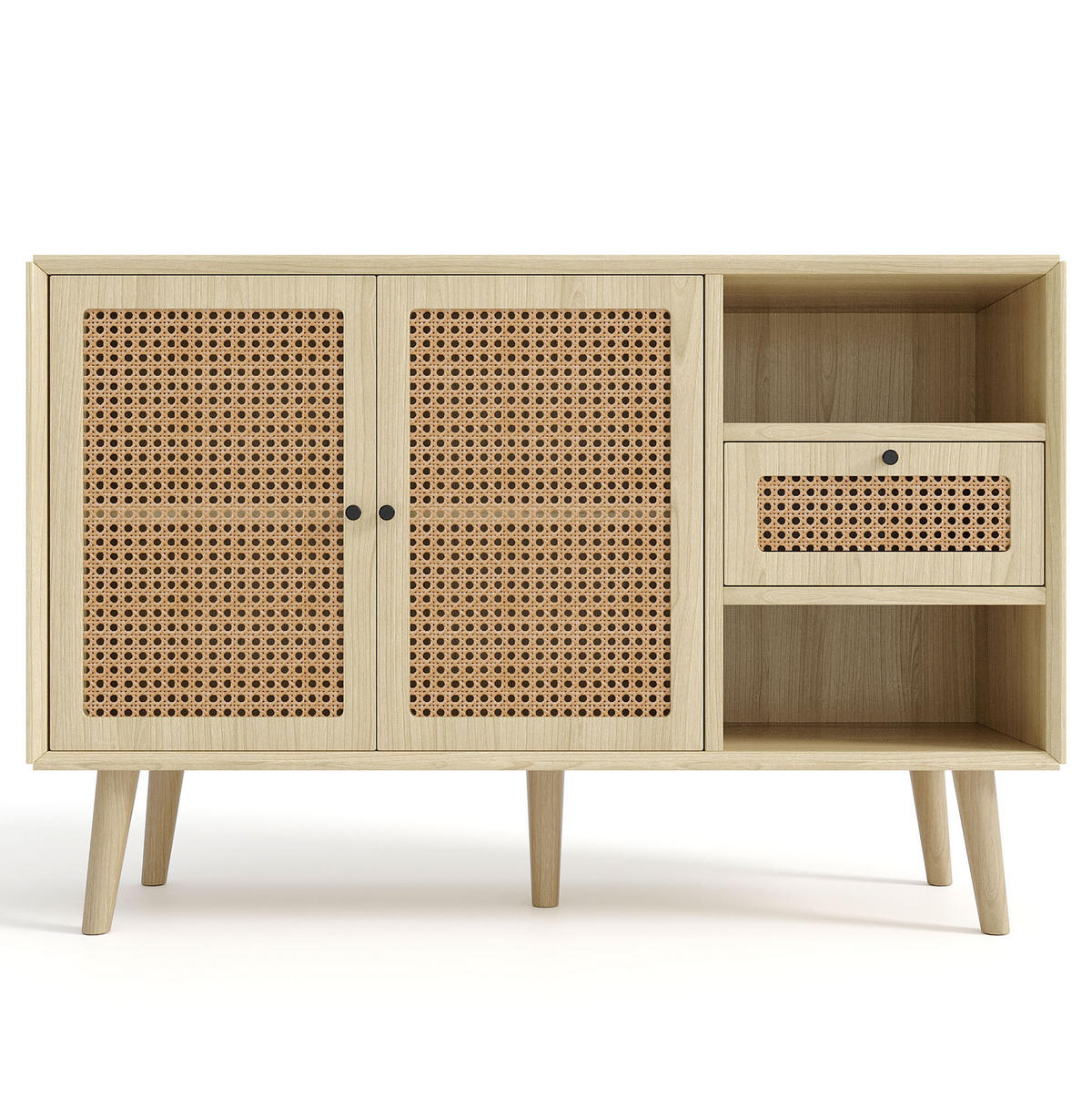 SIDEBOARD 120/40/80 cm mit 2 Türen, Schublade & Rattan-Optik in Eiche - Eichefarben, Holzwerkstoff (120/80/40cm) - BEAOK