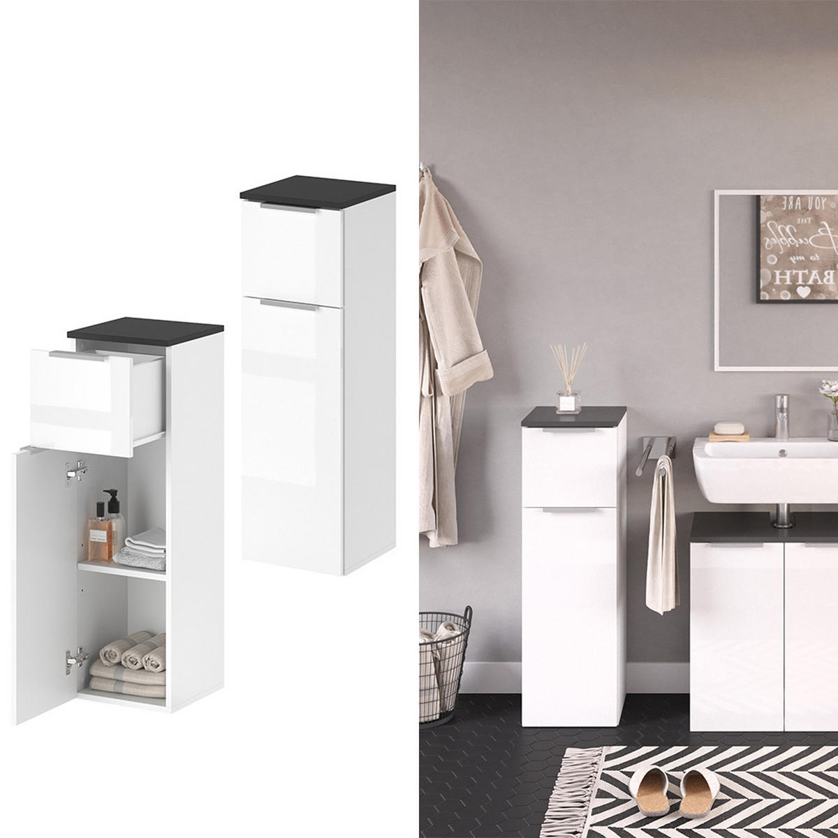 MIDISCHRANK Otis Weiß Hochglanz 30 x 95 cm - Weiß Hochglanz/Weiß, Holzwerkstoff (30/95/30cm) - Vicco