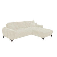 ECKSOFA beidseitig montierbar, Schlaffunktion mit Bettkasten - Beige/Schwarz, Textil/Metall (281/189cm) - ed exciting design