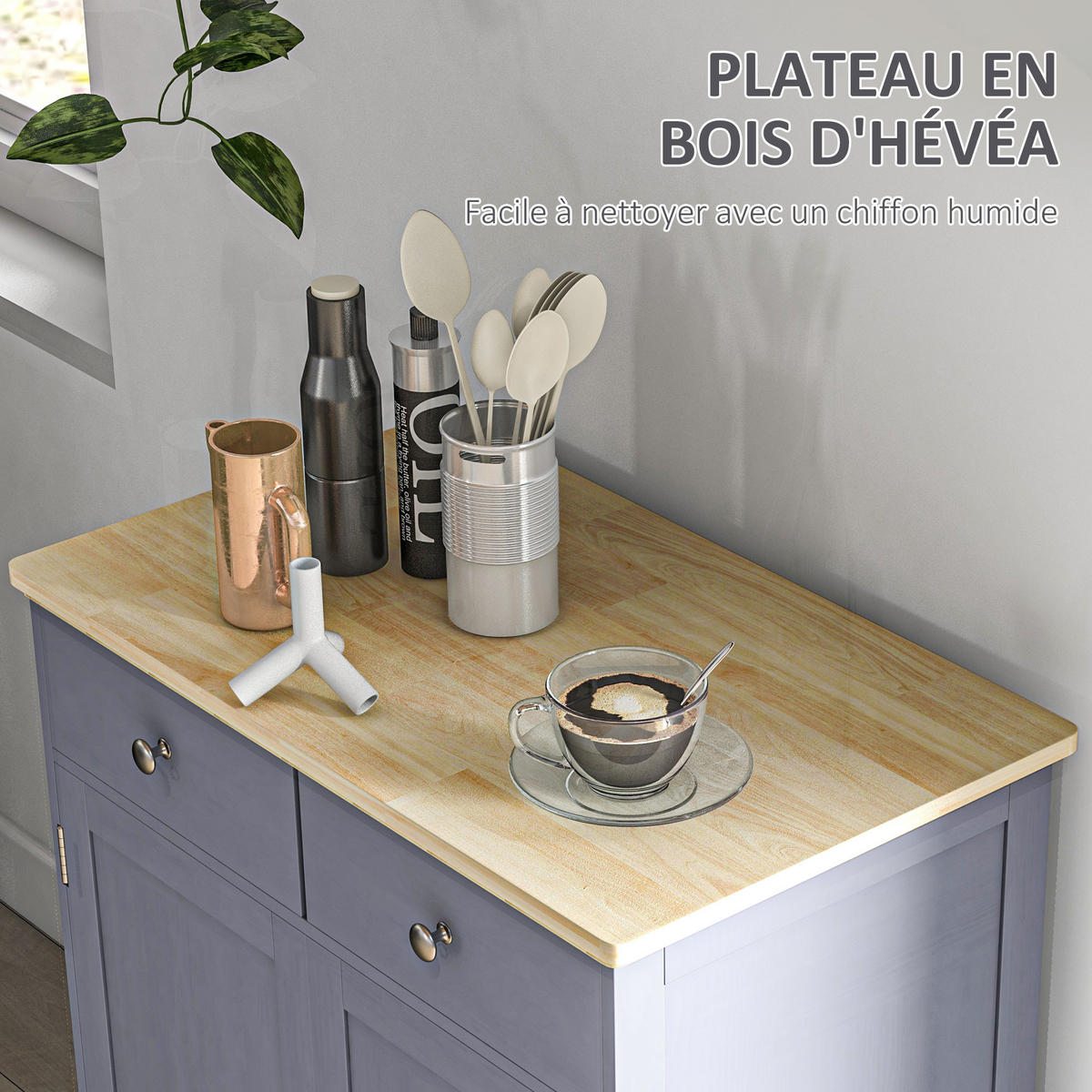 SIDEBOARD DE-11096 2 Schubladen Grau/Naturholz - Grau, Holzwerkstoff (68/85/40.3cm) - ComfortXL
