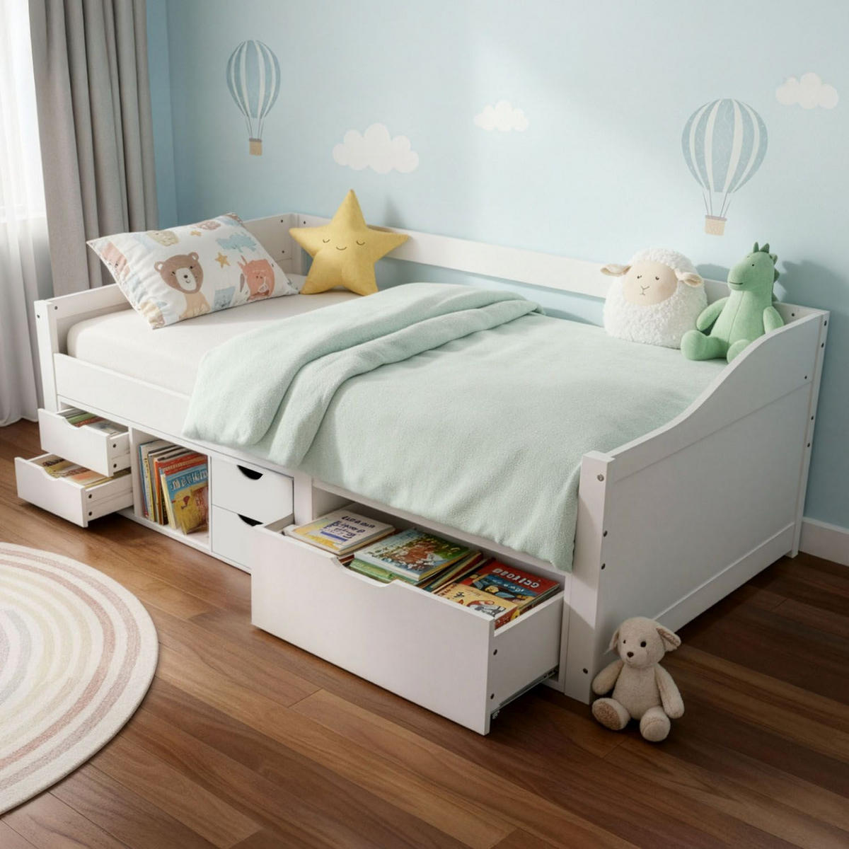 KINDER-FUNKTIONSBETT Nalu mit Matratze weiß 90x200 cm - Weiß, Holz (90/200cm) - Juskys