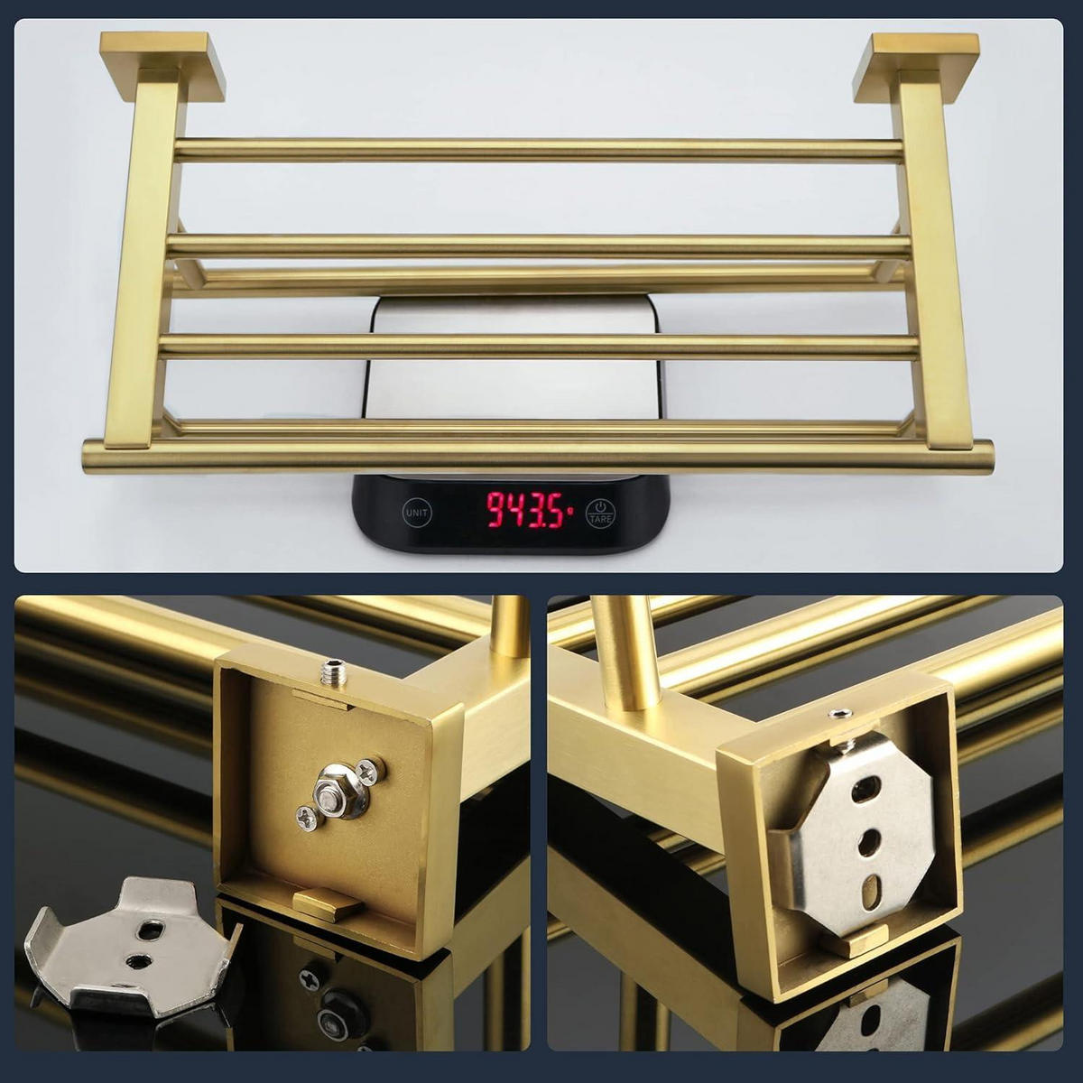 HANDTUCHHALTER Wand 40cm Edelstahl Gold mit Ablage - Goldfarben, Metall (20/13/40cm)