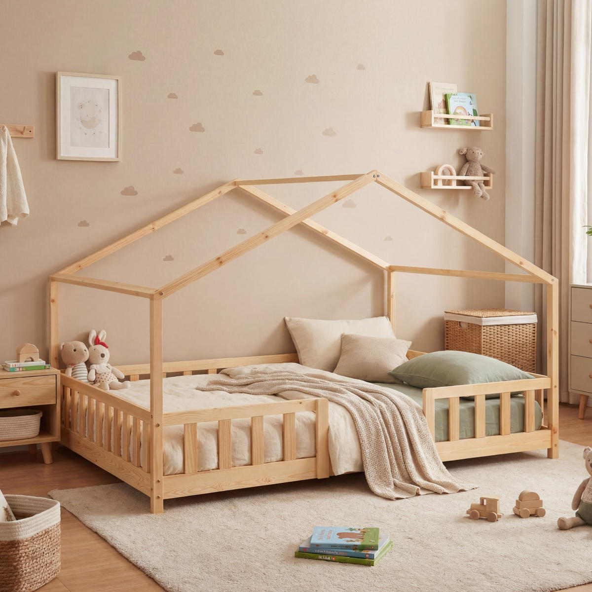 HAUSBETT Treviolo - Naturfarben, Holz (140/200cm) - [en.casa]
