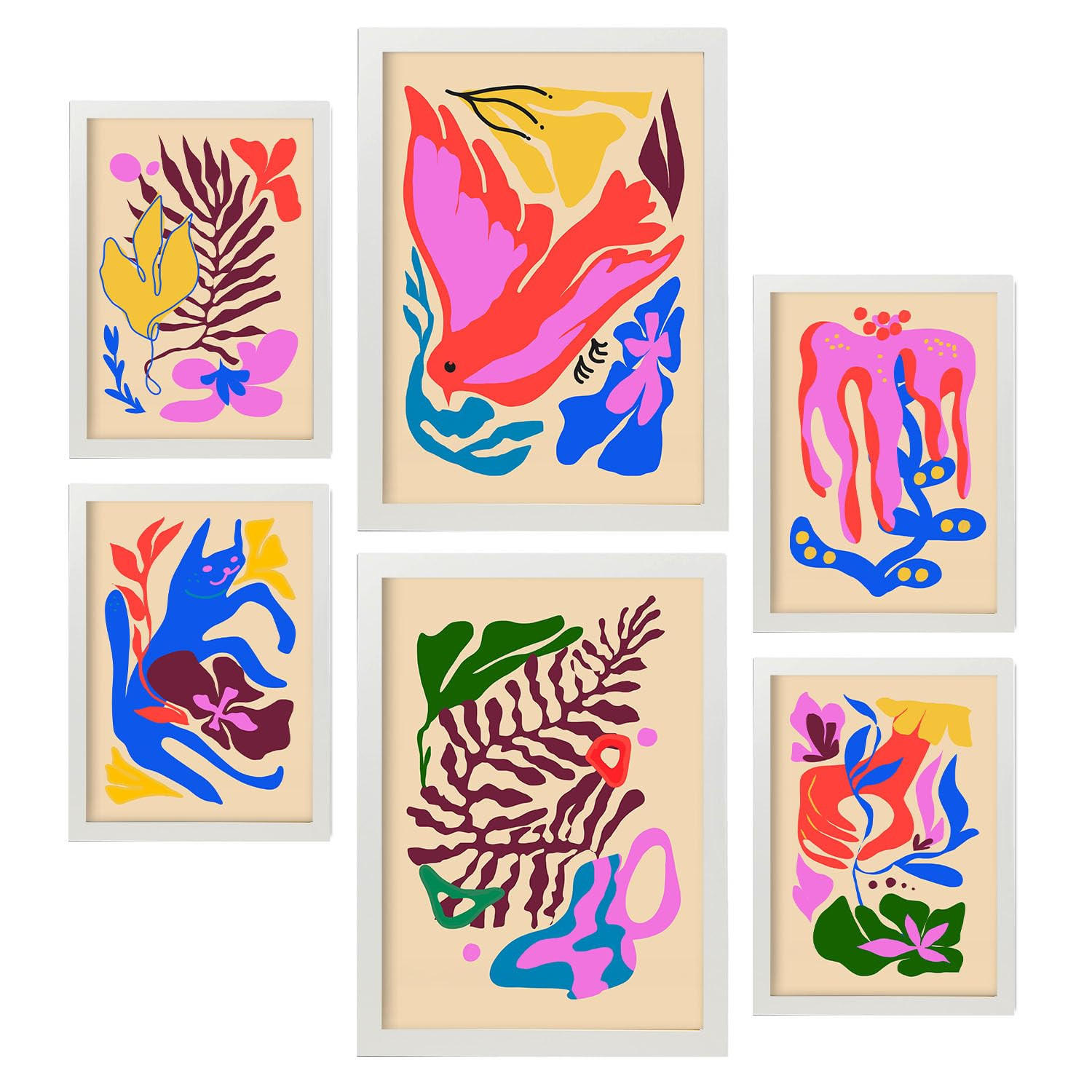POSTER Set Mit 6 Malerisch 3 In Blume Zusammenfassung Ästhetische Dekorative Gemälde Für Ihr Wohnzimmer, Schlafzimmer, Zuhause A3 & A4 Weißer Rahmen - Weiß, Papier (29/3cm) - Nacnic