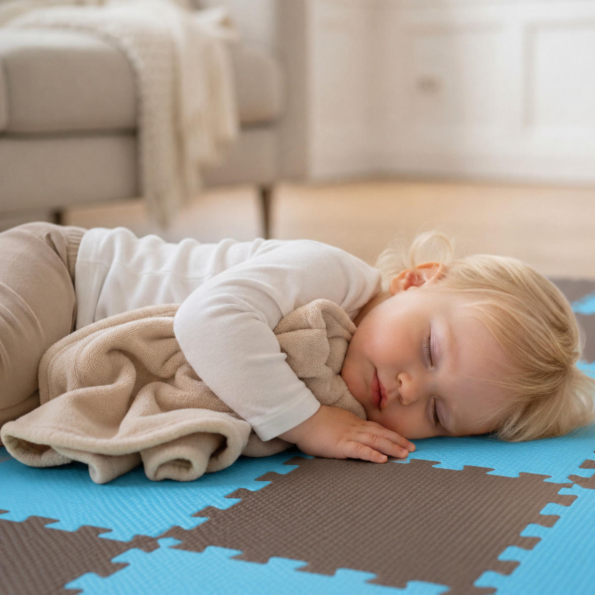 SPIELMATTE ab Null - 180/90/1 cm Puzzlematte Blau - Braun/Hellblau, Kunststoff (30/30cm) - Littletom