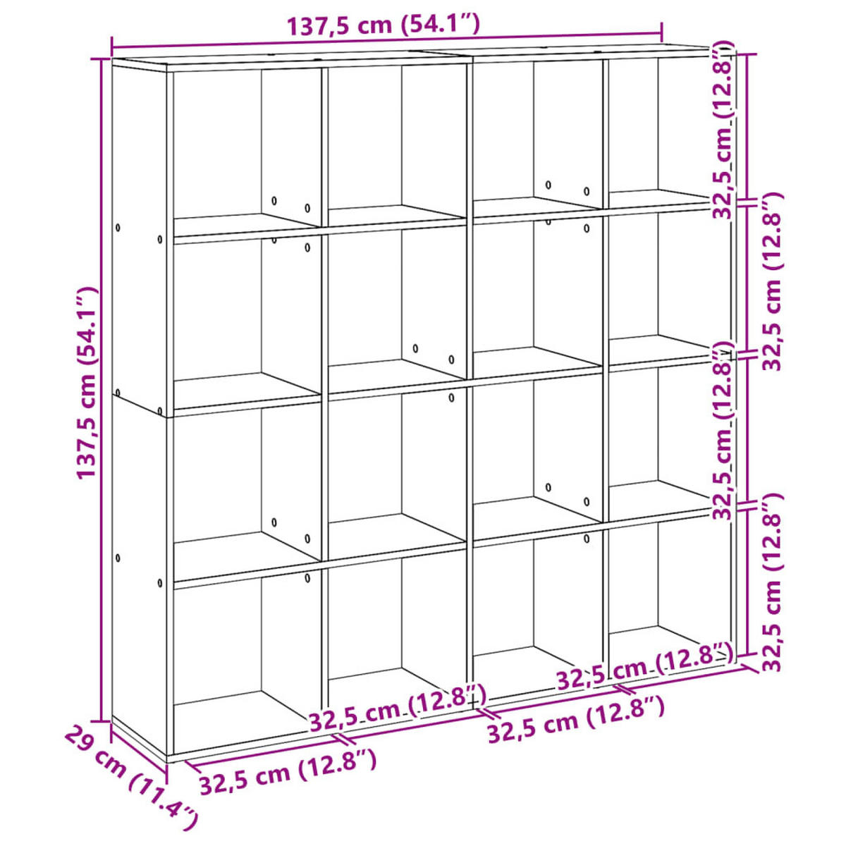 BÜCHERREGAL Betongrau 137,5/29/137,5 Cm Holzwerkstoff - Grau, Holzwerkstoff (29/137.5/137.5cm) - vidaXL