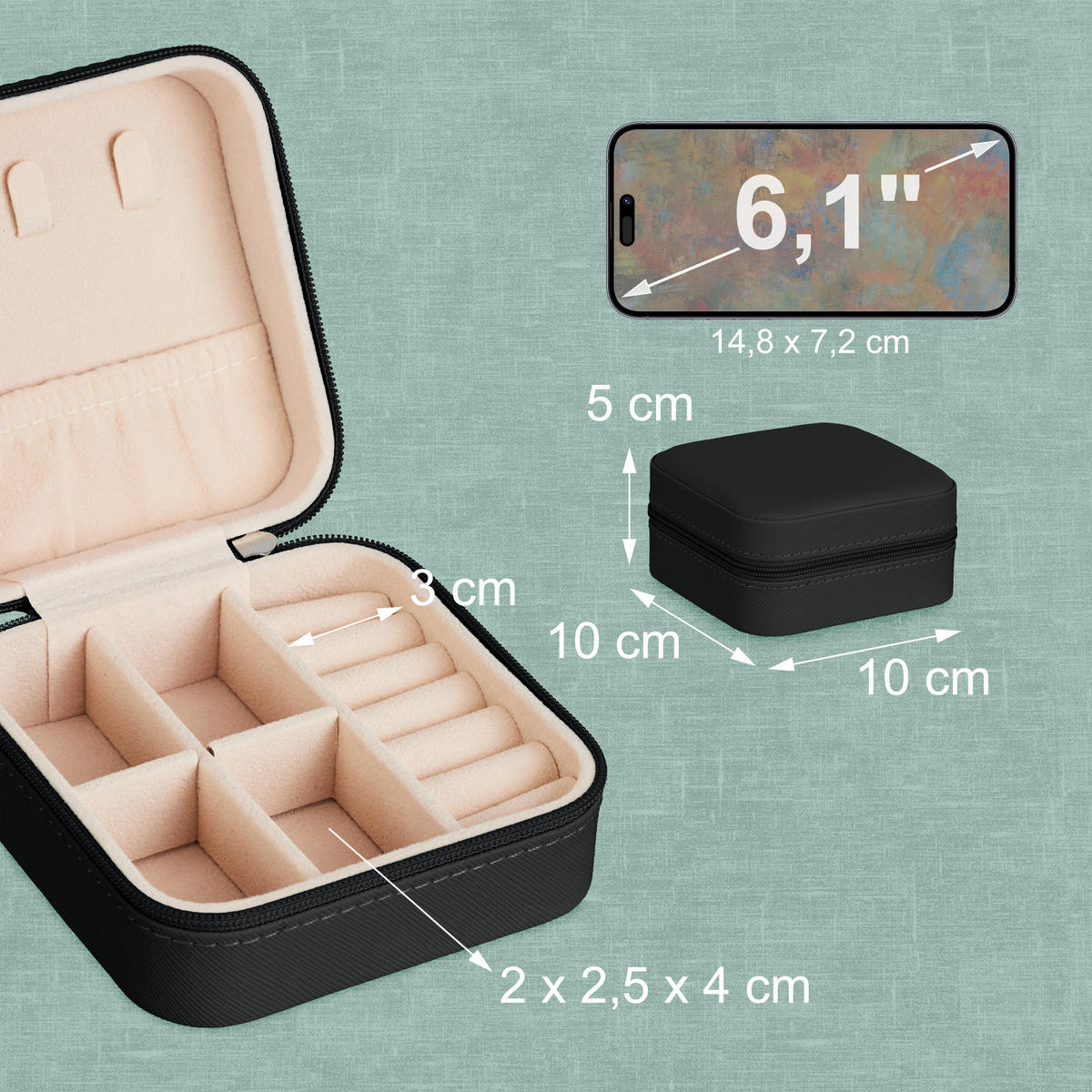 SCHMUCKKÄSTCHEN - Schwarz, Holzwerkstoff/Kunststoff (10/5/10cm) - Relaxdays