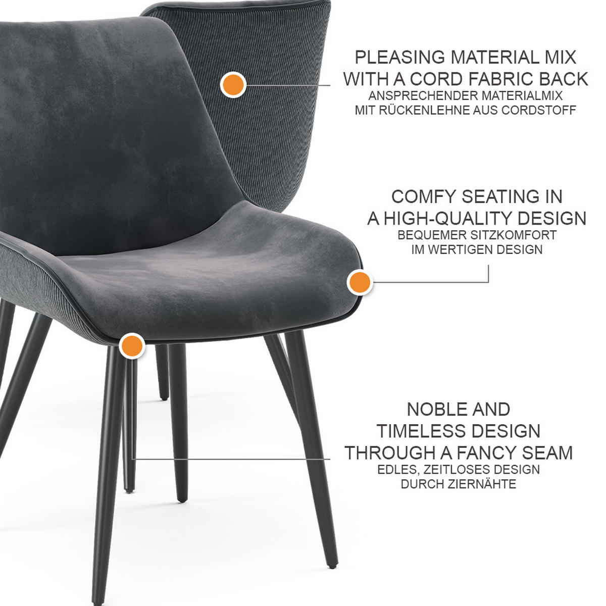 JÍDELNÍ ŽIDLE Eleganza Antracit - antracitová, kov (53.5/85/59cm) - Vicco