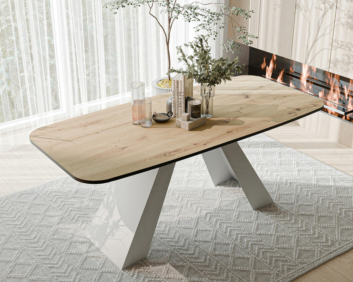 AUSZIEHTISCH ZENITH 160/90/76 cm mit Metallgestell, Weiß / Artisan-Eiche - Weiß/Eiche Artisan, Holzwerkstoff/Metall (90/160/76cm) - Idohome