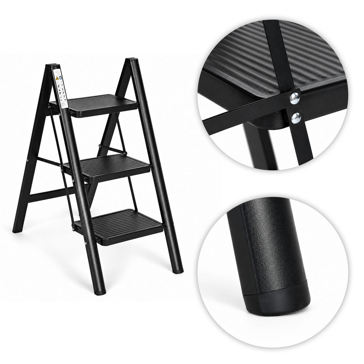 KLAPPTRITTLEITER 3 Stufen Schwarz - Schwarz, Kunststoff/Metall (41/84.5/66cm) - Mat-Haus