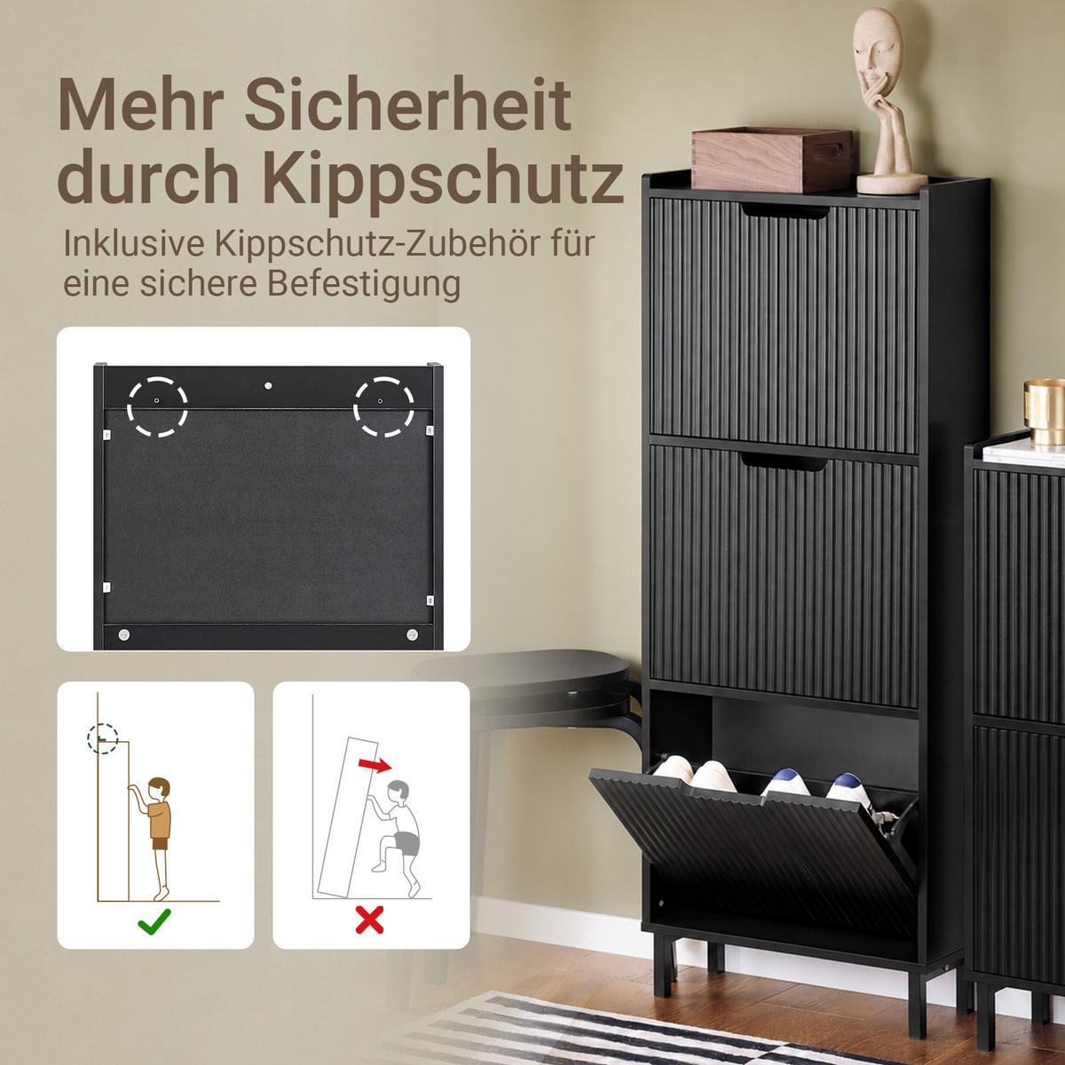 COMODĂ de intrare cu trei sertare, design modern - negru, compozit lemnos/metal (50/130/19cm) - SoBuy