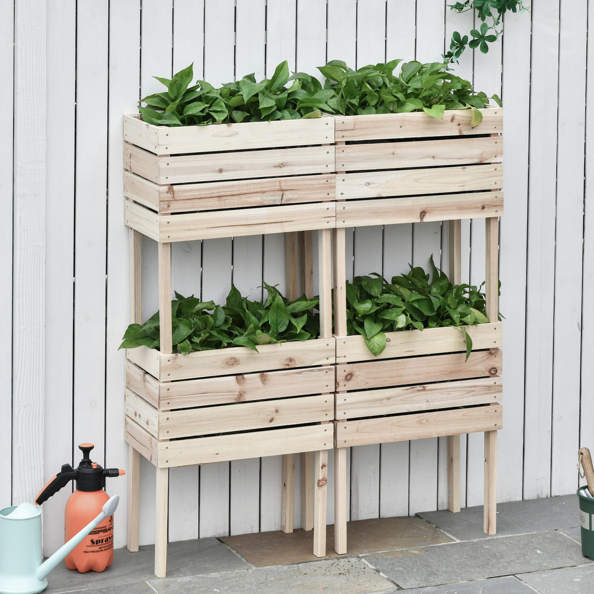HOCHBEET Pflanzkasten aus Holz, 4 Kombinationsmodi, für Garten und Balkon, Naturholz - Fichtefarben, Holz/Kunststoff (30/60/50cm) - Outsunny