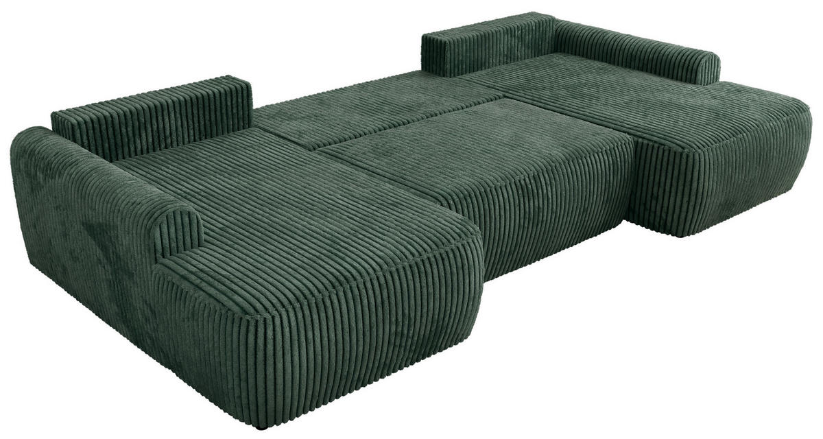 WOHNLANDSCHAFT CUBO U Grün Cord - Schwarz/Grün, Kunststoff/Textil (370/100/187cm) - MKS