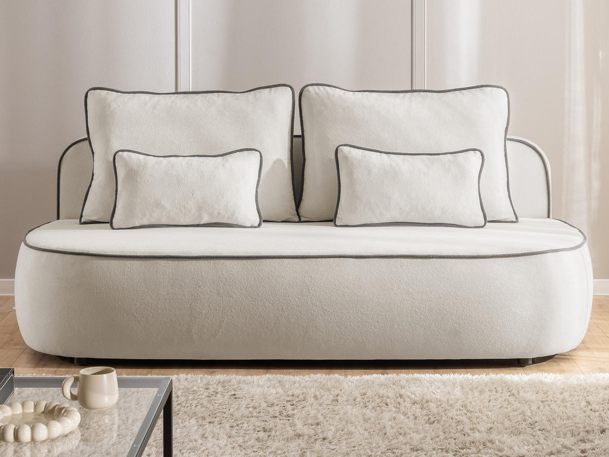 SCHLAFSOFA Vero im modernen und abgerundeten Design mit Bettkasten aus Hellgrau Plüschstoff mit graphiter Paspel - Hellgrau/Schwarz, Holz/Kunststoff (210/90/98cm) - S-Style Möbel