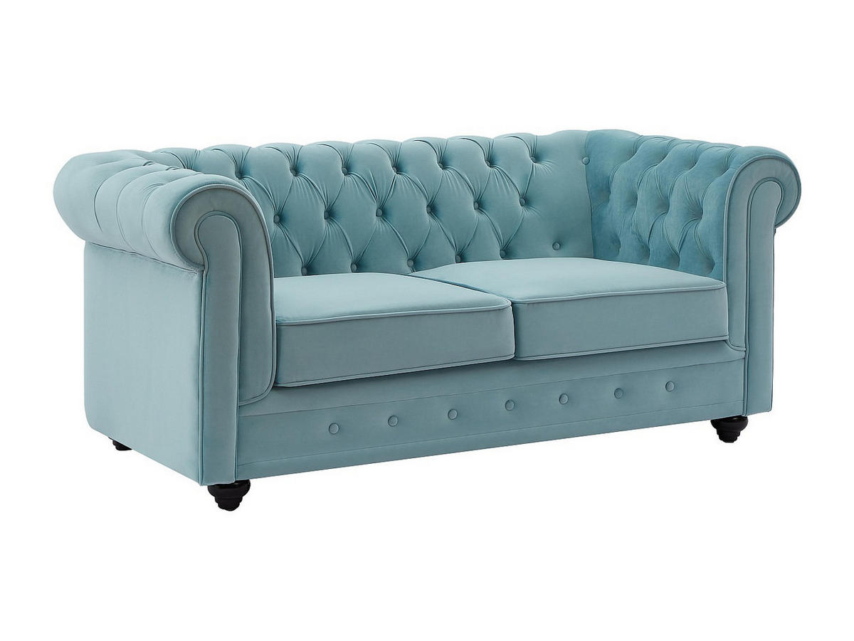 SOFA 2-Sitzer - Samt - Pastellblau - CHESTERFIELD - Hellblau, Textil (168/72/88cm) - Vente-Unique