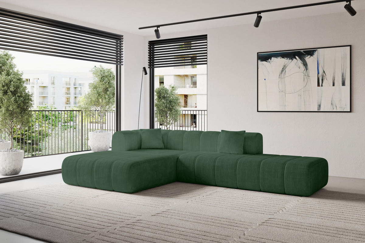 ROHOVÁ SEDAČKA s otomanem, levá BILA-L 289x176x71 Zelená Manšestr - černá/zelená barva, kompozitní dřevo/textil (176/289cm) - ALTDECOR
