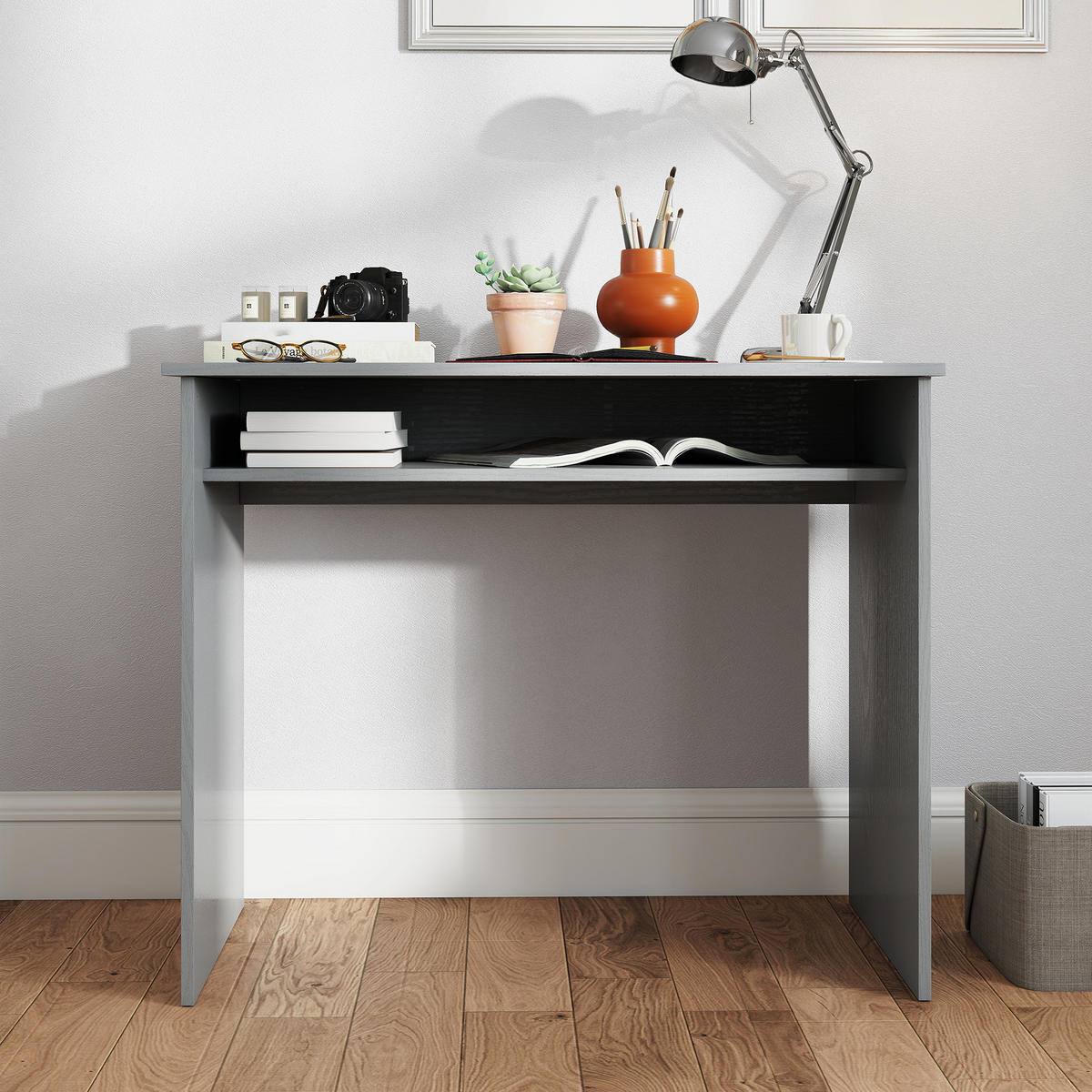 SCHREIBTISCH Grau mit Ablagefach unter der Tischplatte 90/50/74 cm - Grau, Holzwerkstoff (50/90/74cm) - PANGIVO