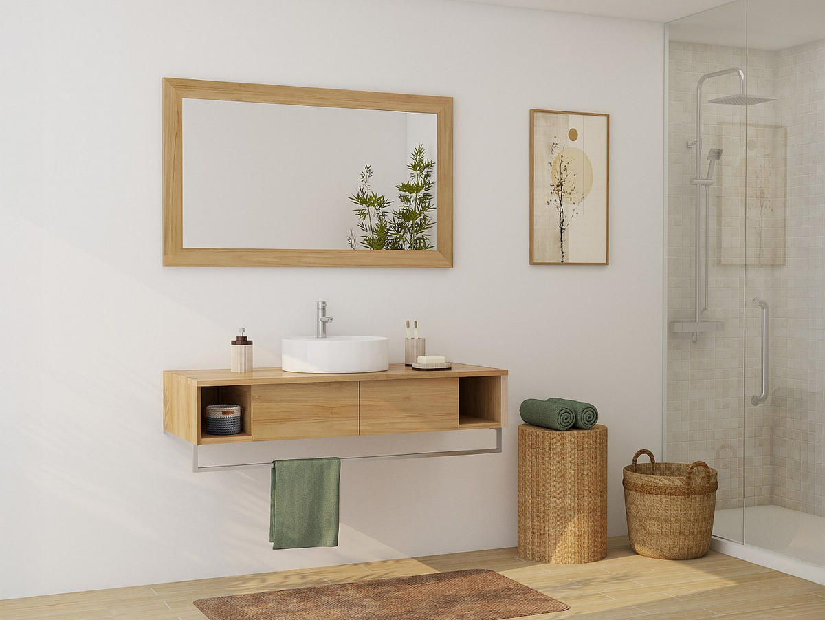 EINZELWASCHTISCH - 120 cmcm x 50 cmcm - Holz, Platte - Naturfarben Hell - KUPANG - Naturfarben, Holz (120/32/50cm) - Vente-Unique