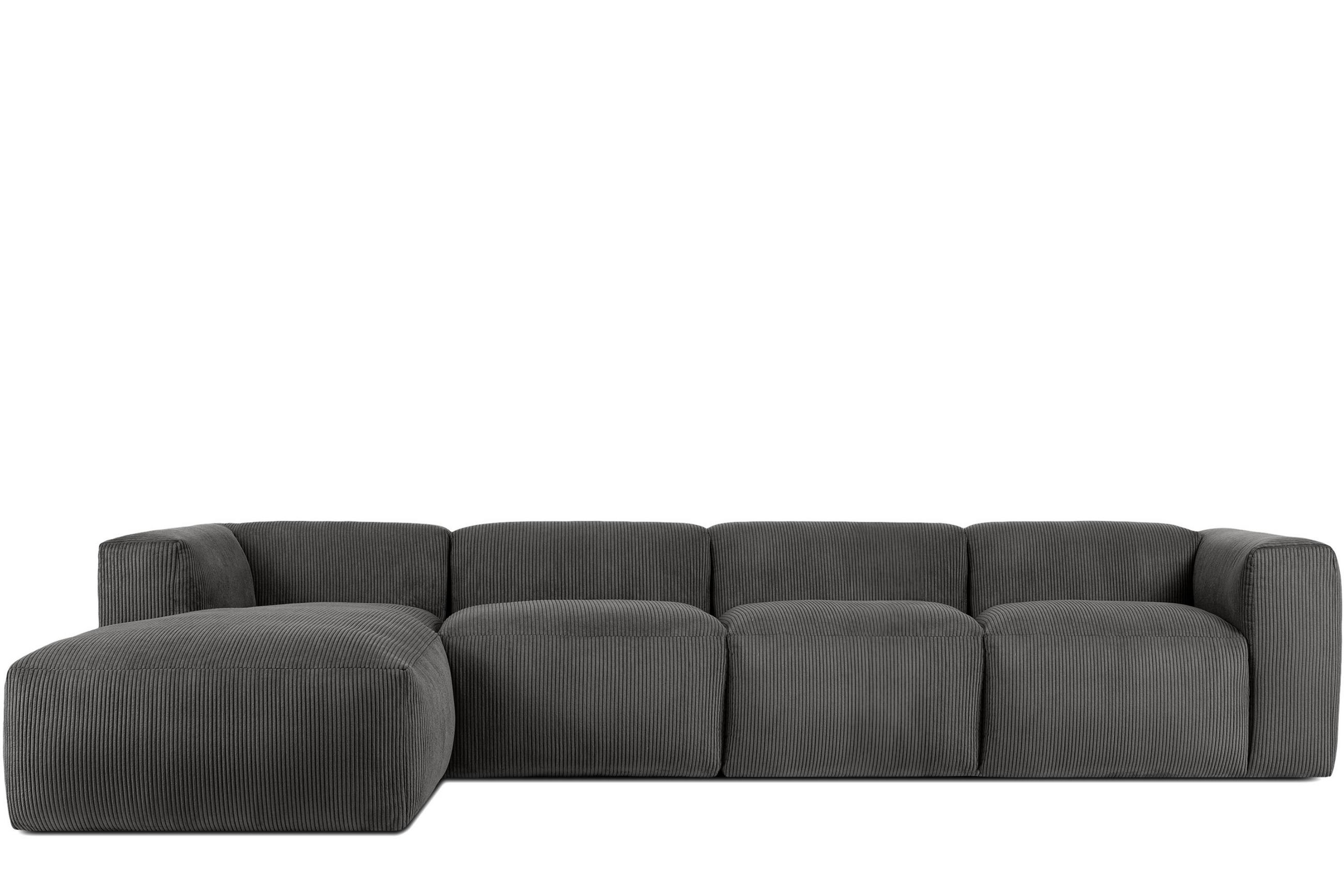 ECKMODULSOFA-LINKS BUFFO 6-Sitzer mit extrem weicher Sitzfläche, Kordstoff, grau - Grau, Textil (377/180cm) - KONSIMO®