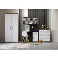 JUGENDZIMMER Arivo in Weiß und Grau 4 teilig Kinderzimmer Komplett Set mit Kleiderschrank, Schreibtisch, Kommode und Wandregal - Weiß, Holzwerkstoff (80/200/120cm)