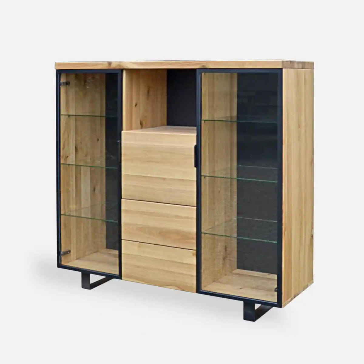 BARSCHRANK aus Massivholz für Flaschen und Gläser DELIO - Eichefarben, Holz (135/130/45cm) - Rawood Furniture