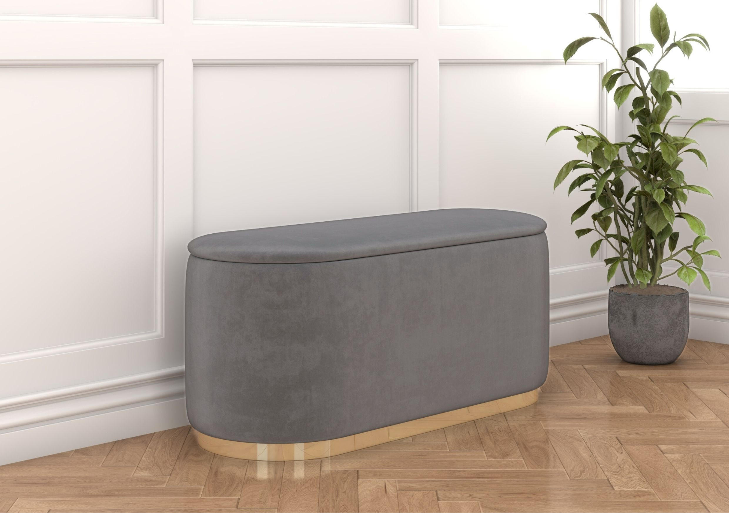 POUF Scarlett mit Stauraum, goldene Basis, 110/47/45 cm, Hellgrau - Goldfarben/Hellgrau, Holzwerkstoff/Textil (110/47/45cm) - Dancan