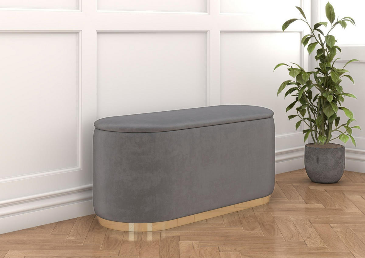 POUF Scarlett mit Stauraum, goldene Basis, 110/47/45 cm, Hellgrau - Goldfarben/Hellgrau, Holzwerkstoff/Textil (110/47/45cm) - Dancan