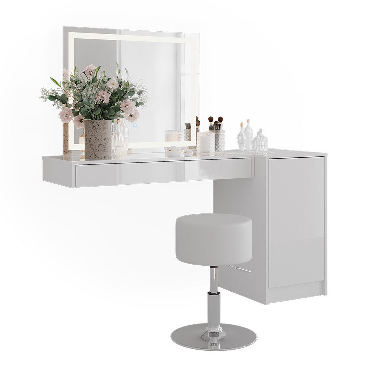 SCHMINKTISCH Sherry Weiß 100 cm 4 Teile - Weiß, Holzwerkstoff (100/12/40.1cm) - Vicco