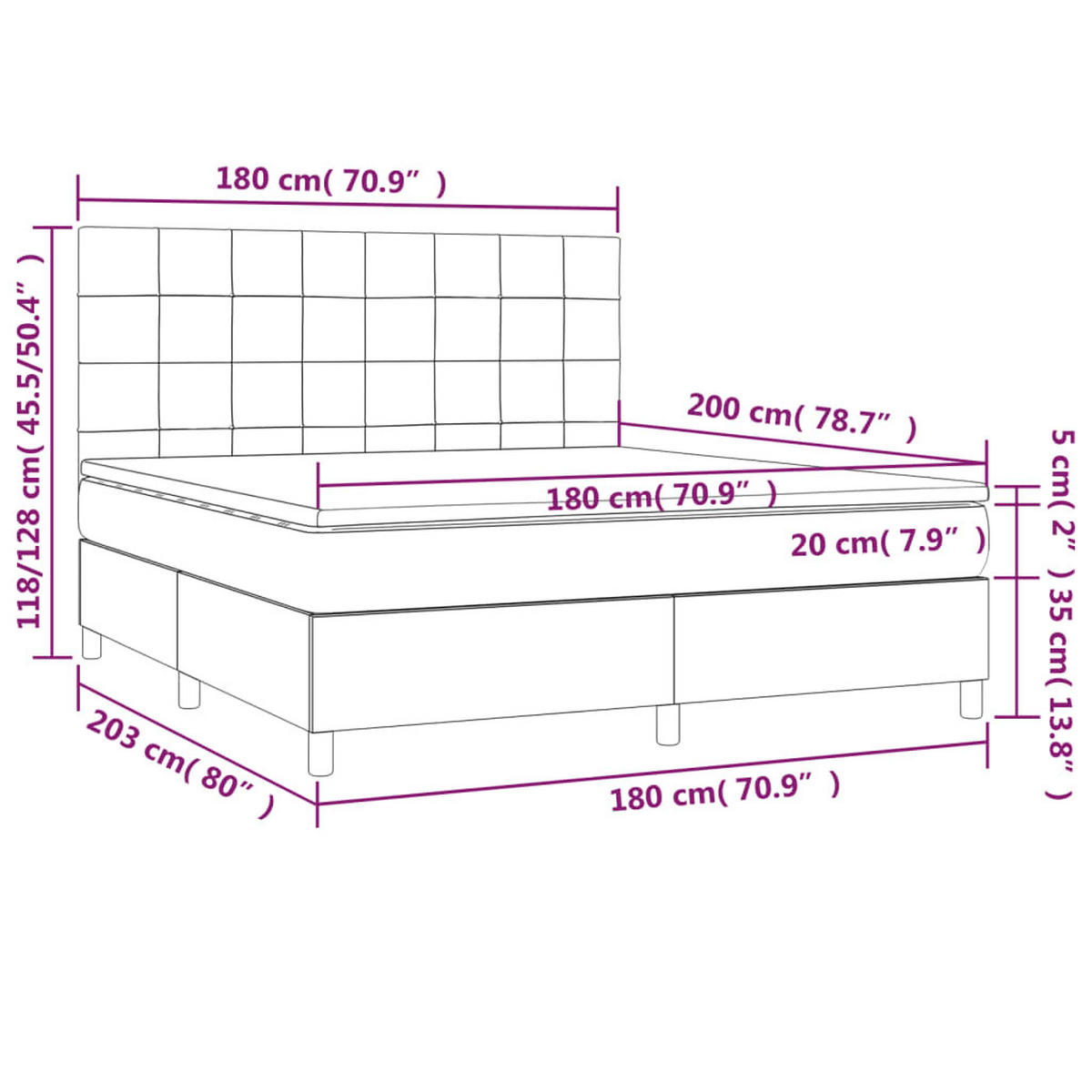 BOXSPRINGBETT 180/200 Cm Grau Gewebe - Grau, Textil (180/203cm) - vidaXL