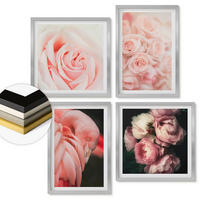 WANDBILDER 4er Set - 50x50 cm & 40x60 cm Silberner Rahmen - Pastellrosa Flamingos - Silberfarben, Kunststoff (50/50cm) - ArtPrintCave