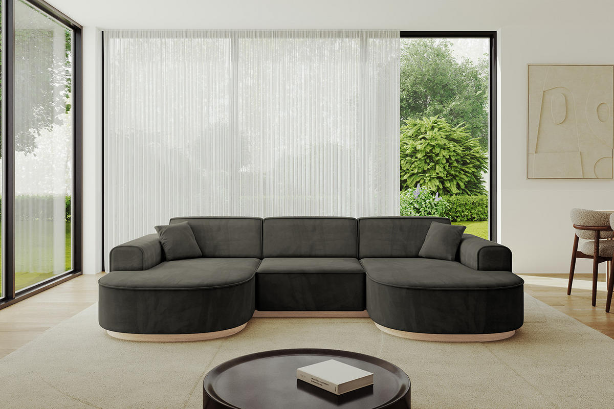 WOHNLANDSCHAFT MARI-U1-v1 - 303x171x83 cm Schwarz Velours - Schwarz, Holzwerkstoff/Textil (303/83/171cm) - ALTDECOR