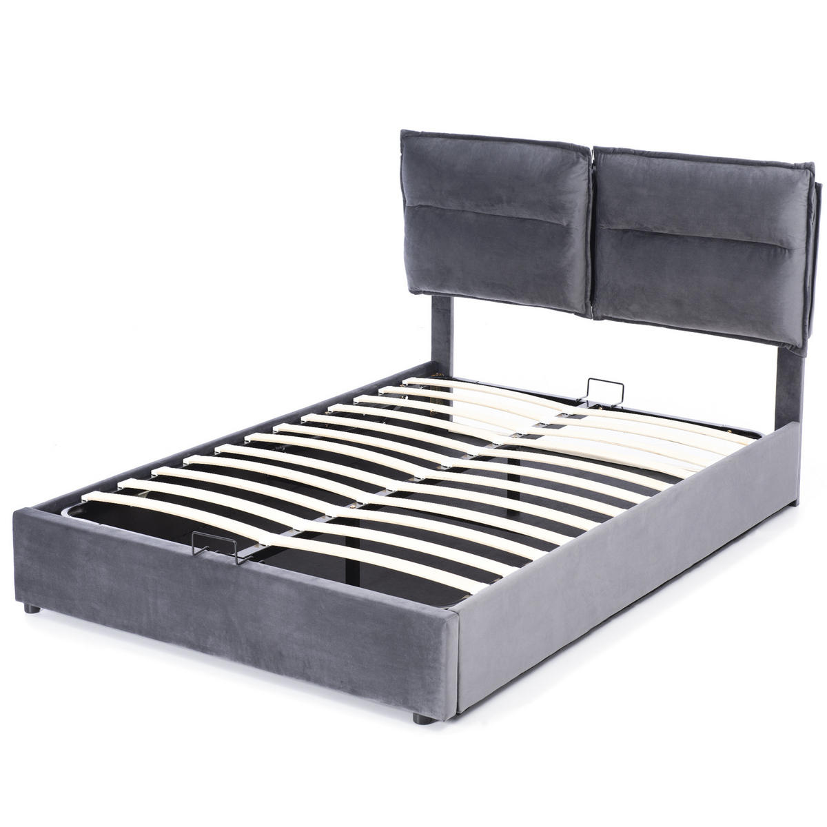 BETT mit Bettkasten und verstellbarem Kopfteil 140x200 cm Samt Grau - Grau, Metall (140/200cm) - Meubliv