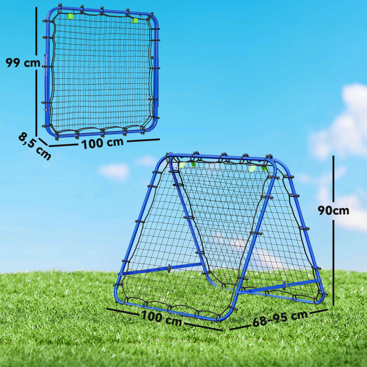 FUßBALL REBOUNDER, PE, Blau, 100 x 95 x 90 cm - Blau, Metall (95/100cm) - HOMCOM