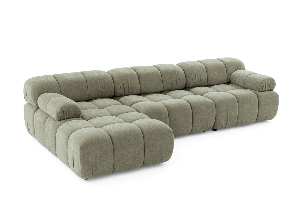 MODULARES Ecksofa MOMENTUM L, Links, Breite 282 cm, strukturierter Stoff, Grün - Chromfarben/Grün, Holz/Textil (282/155cm) - Muffo