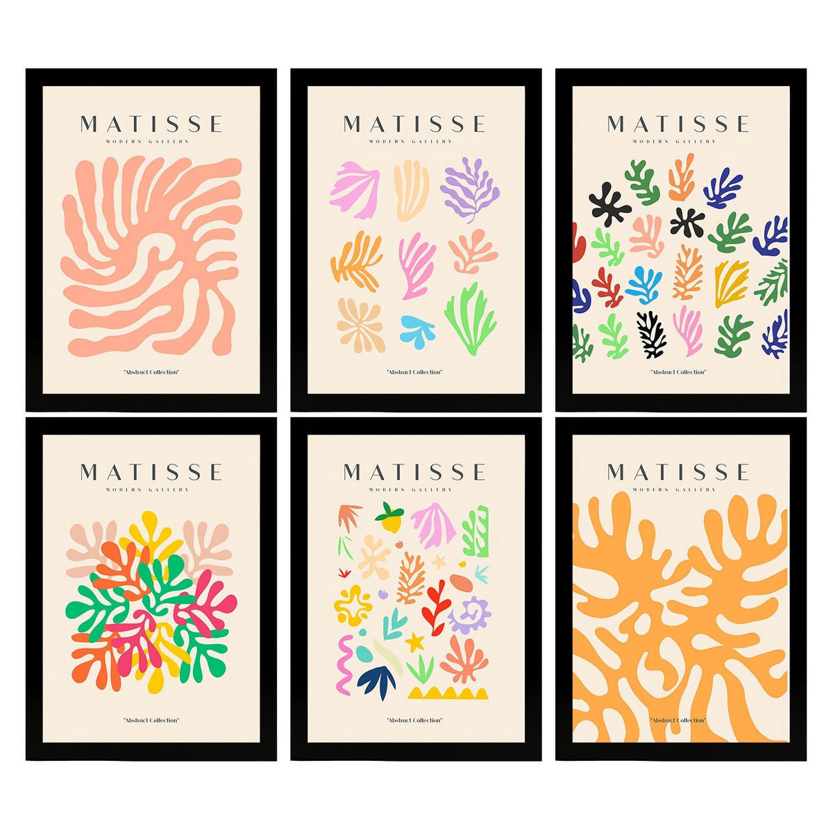 POSTER Set Mit 6 Illustrationen Von Henri Matisse Vegetation A3 Schwarzer Rahmen - Schwarz, Papier (29/3cm) - Nacnic