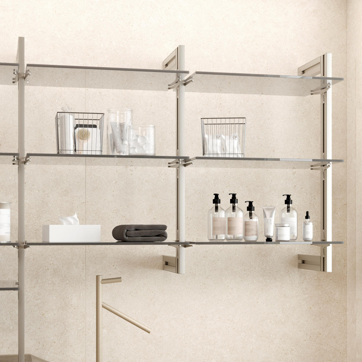 MODULAR Zero frame set mit Wandhalterungen, Aluminium und Zamak, Steingrau lackiert - Grau, Metall (1/90/22.7cm) - EMUCA