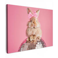 LEINWANDBILD Schleife - Discoball - Kaninchen Wandbilder 80x60 cm - Pink, Textil (80/60cm) - MuchoWow