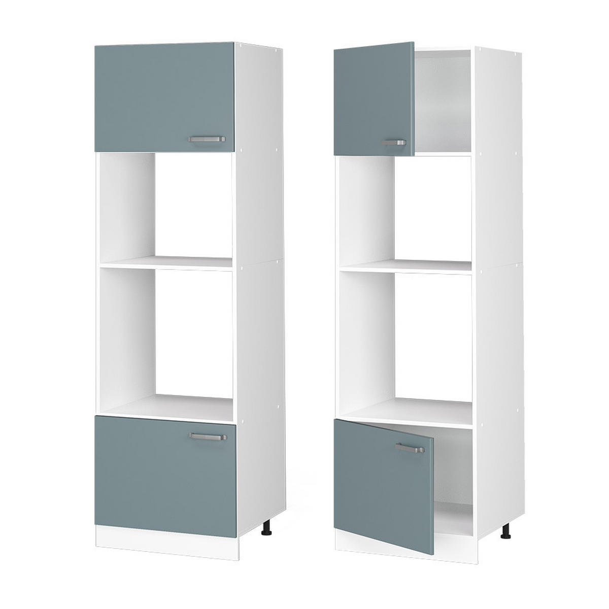 HOCHSCHRANK R-Line Blau-Grau 60 cm mit offenen Regalen, und Türen - Blaugrau/Weiß, Holzwerkstoff (60/207/57.2cm) - Vicco